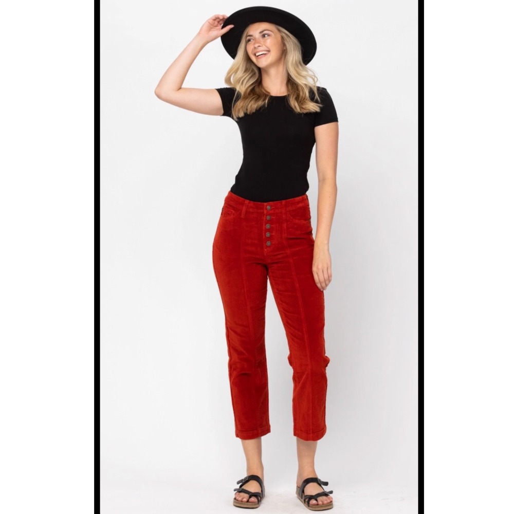 Judy Blue Corduroy Ankle Straight Pants 7/28 boho retro layered cabincore